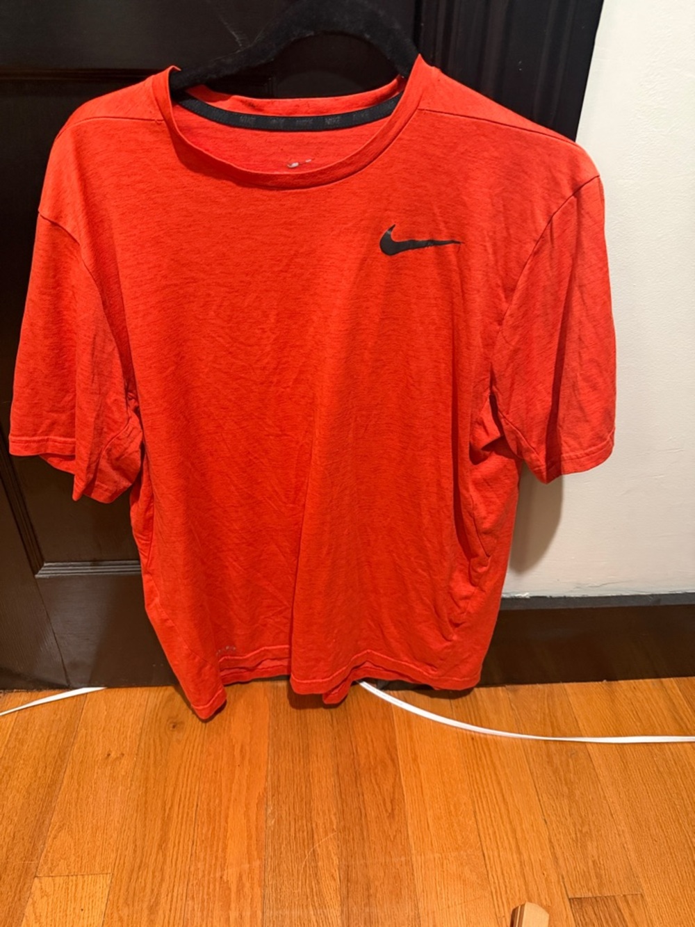 Nike Men’s Orange Short Sleeve Crew Tee with Black Swoosh